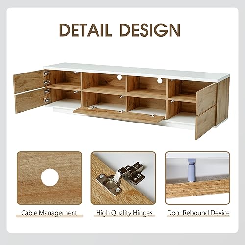 Miniatura 4 de Merax Soporte de madera para TV, centro de entretenimiento con gabinetes de almacenamiento y estantes abiertos, moderna mesa consola de TV para