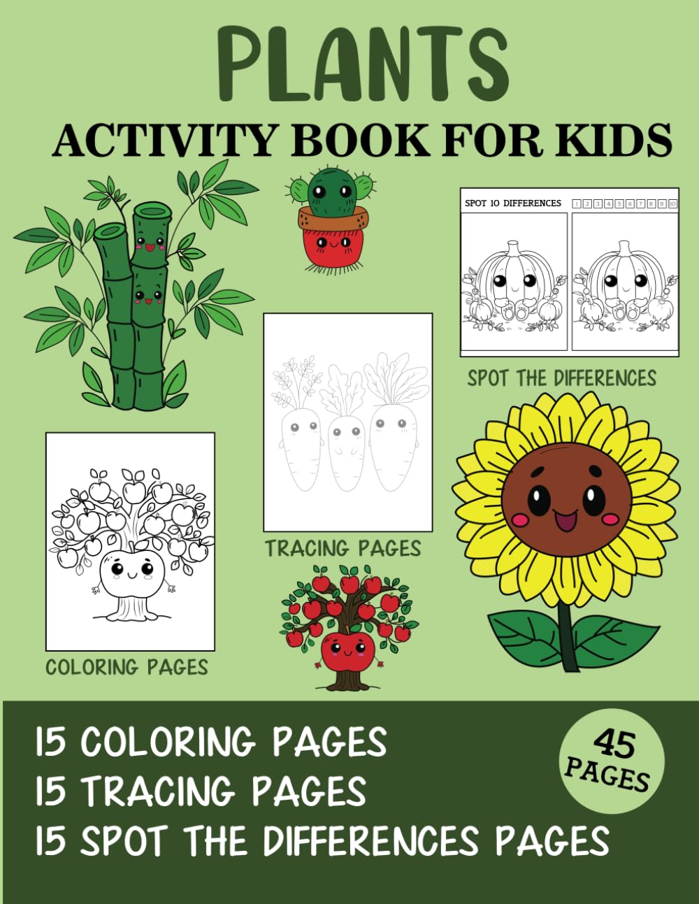 Plants Activity Book for Kids: Coloring, Tracing and Spot the Difference Pages