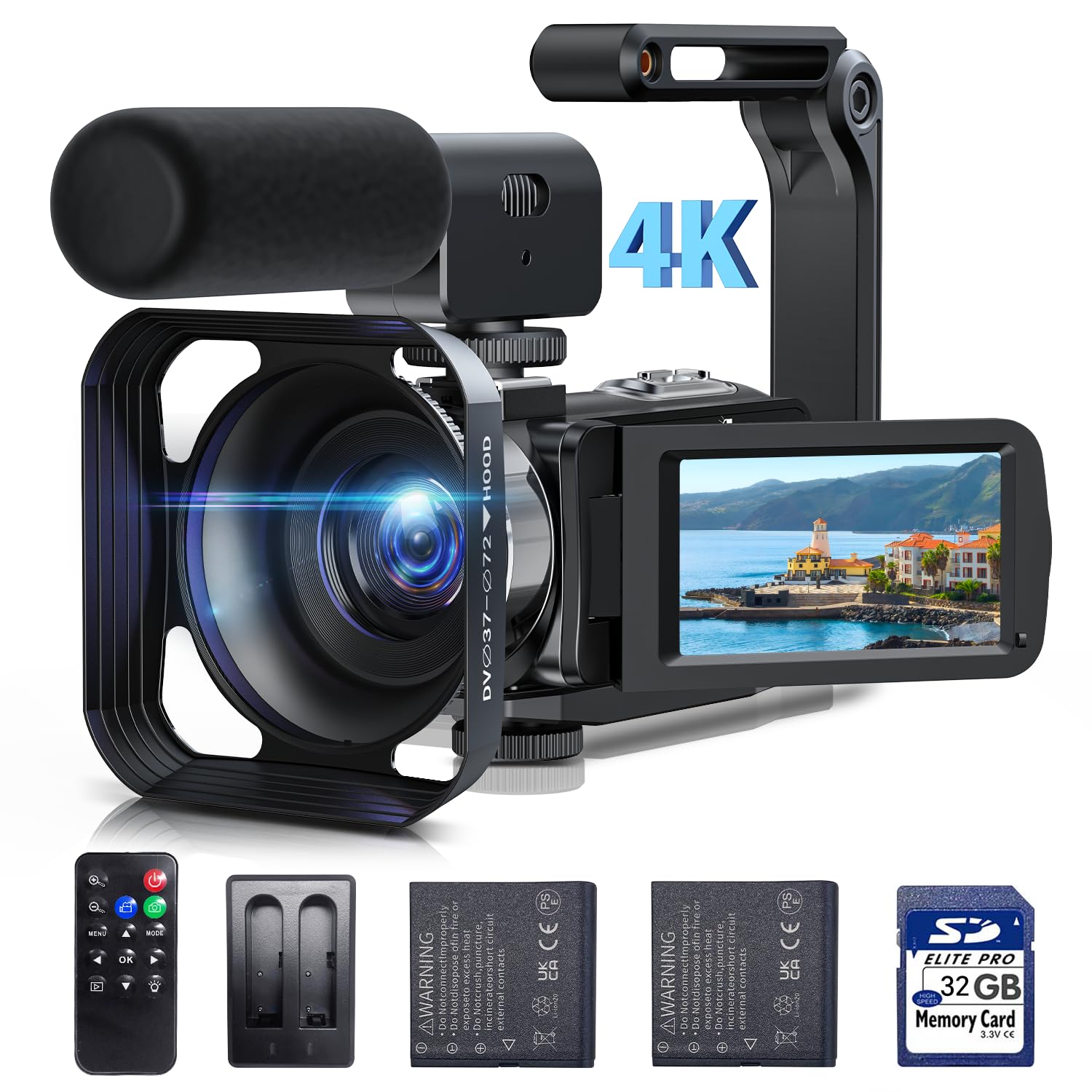 Videocamera 4K 42MP YouTube Fotocamera di Registrazione Video 18x Zoom Digitale 3 Pollici 270 ° Schermo Rotante Videocamera con Microfono, Telecomando, 2 Batterie, Copertura Obiettivo, Scheda SD 32GB