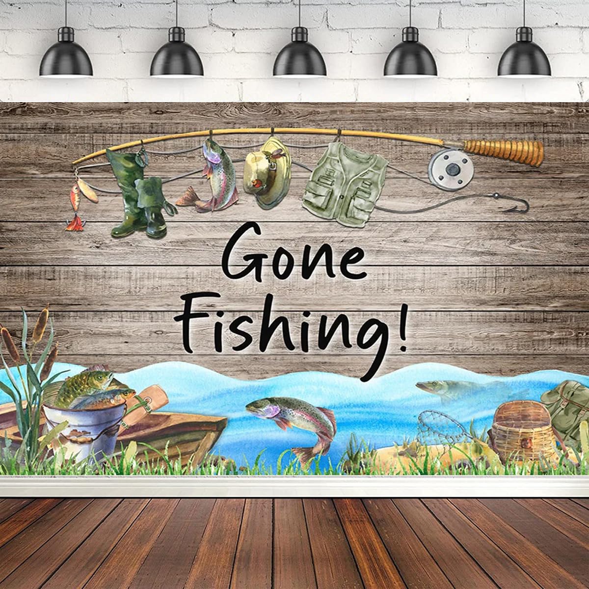 Gone Fishing Theme Photo Backdrop Wooden Wall Fishing Theme Birthday Party Decorations Fishing Boy Birthday Party Backdrop Fishing First Birthday