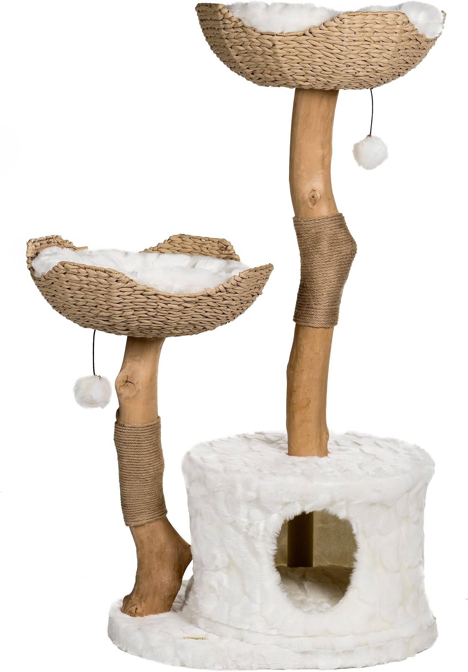 Mau - Modern Cat Tree Tower, Real Branch Wood Condo for Large Cats