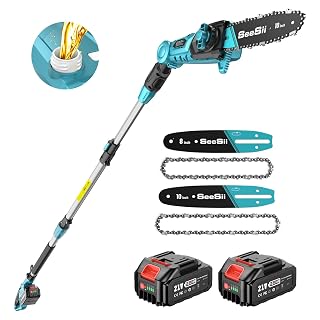 SEESII Motosega a Batteria 8 & 10 Pollici, Telescopica Motosega con 2*4000 mAh Batteria, Altezza Lavoro Fino a 4,57 m, Potatore Telescopico con Oliatore Automatico, Ideale per Giardino e Taglio Rami - Amazon product rated Grade A