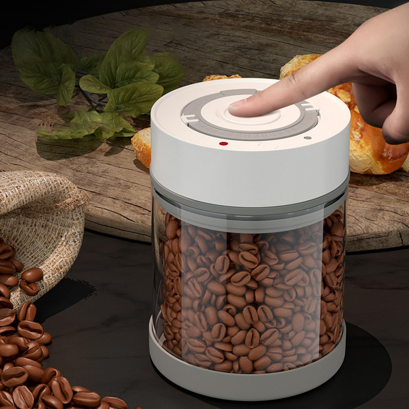 Elektrischer, vakuumversiegelter Glaskanister, hochwertige, luftdichte Vorratsdose für Küche, Kaffee, Tee, Nüsse, hohes Borosilikatglas, eingebauter Akku, 500 mAh (950 ml)