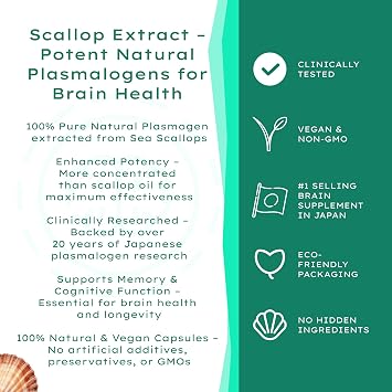 MemoryUP! Sea Scallop-Derived Plasmalogen Supplement for Brain & Cognitive Support, Memory, Focus and Antioxidant Neuro-Support, Ideal for Seniors, Adult Men & Women, 60 Count