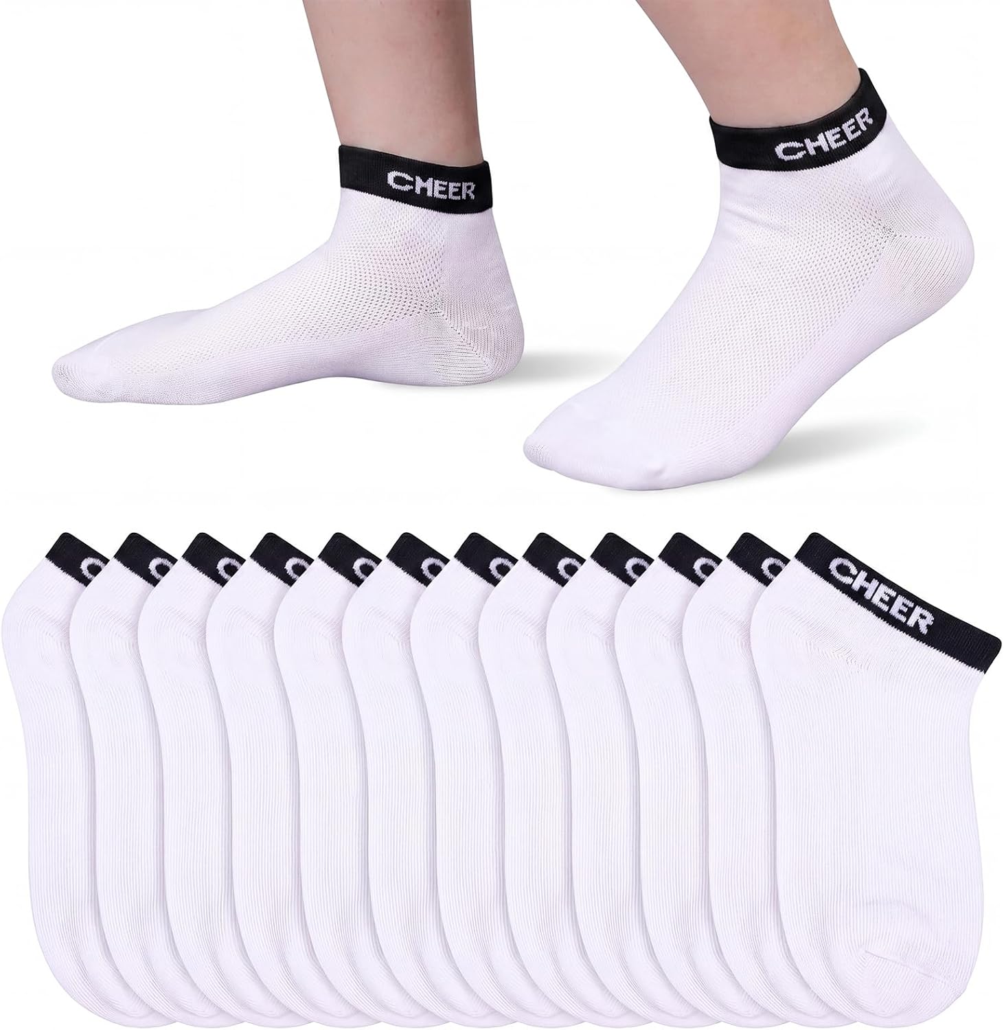 Unittype 6 Pair Cheer Socks Bulk Cheer Low Ankle Socks with Anti-slip Heel Cheerleading Team Low-cut Anklet Sock for Game Day