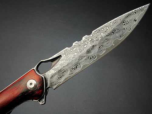 Miniatura 4 de Sitivien ST222 Cuchillo plegable de acero Damasco, hoja de núcleo VG10+mango Dalbergia EDC herramienta cuchillo para exteriores, camping, caza,