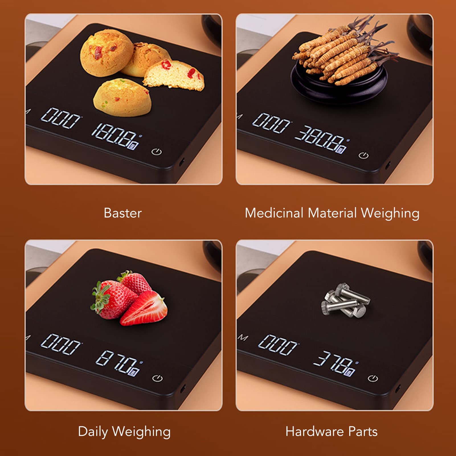 Báscula De Café Con Temporizador, Báscula De Café Digital Precisa De Alta Precisión, Báscula De Cocina Digital Inteligente Recargable Por USB Para Hornear, Cocinar, Preparar Comidas(3KG/0,1g)