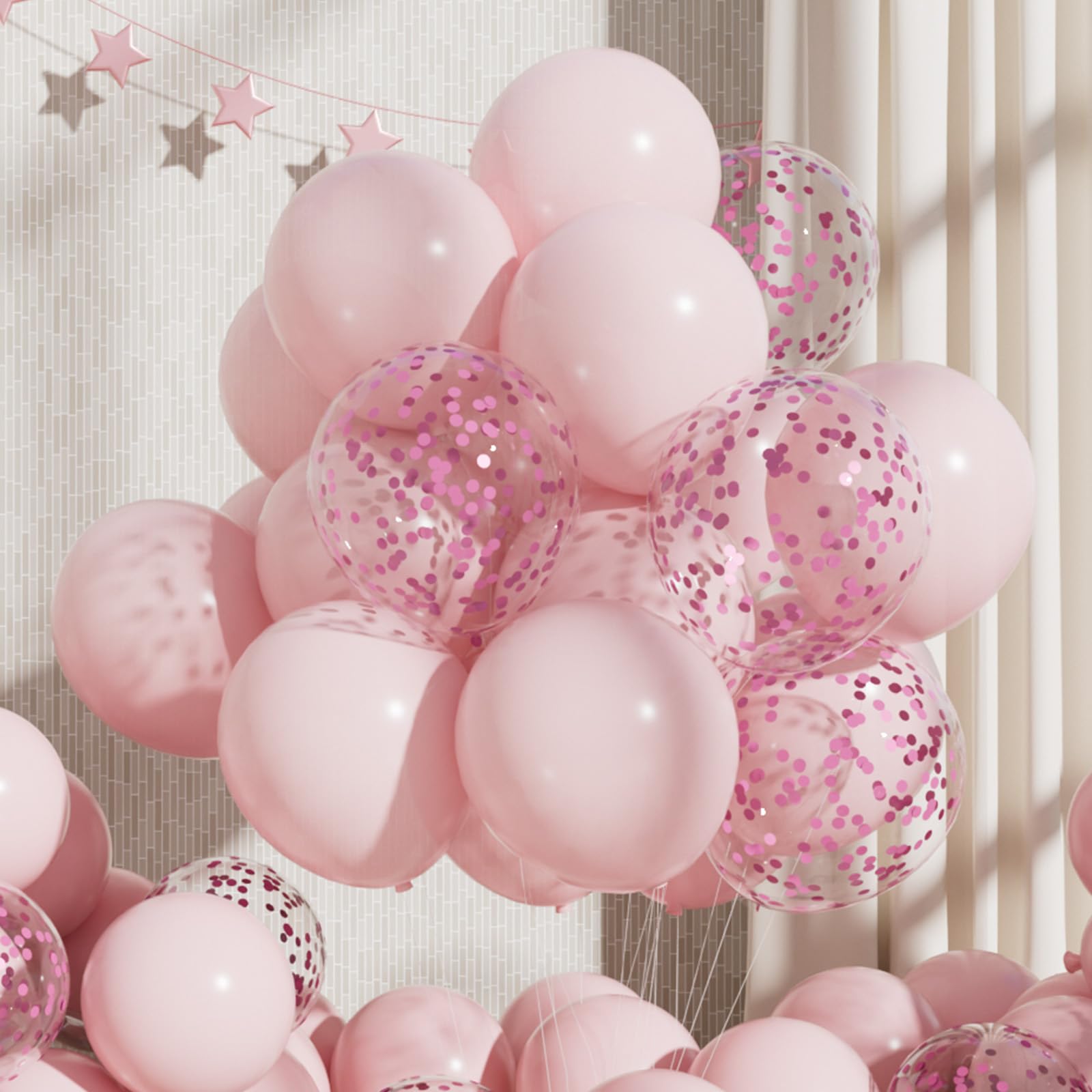 RainbowQ Party 55PCS Pink Balloons with Confetti, 12 Inch Latex Balloon Helium for Anniversary Birthday Wedding Graduation Party Decorations