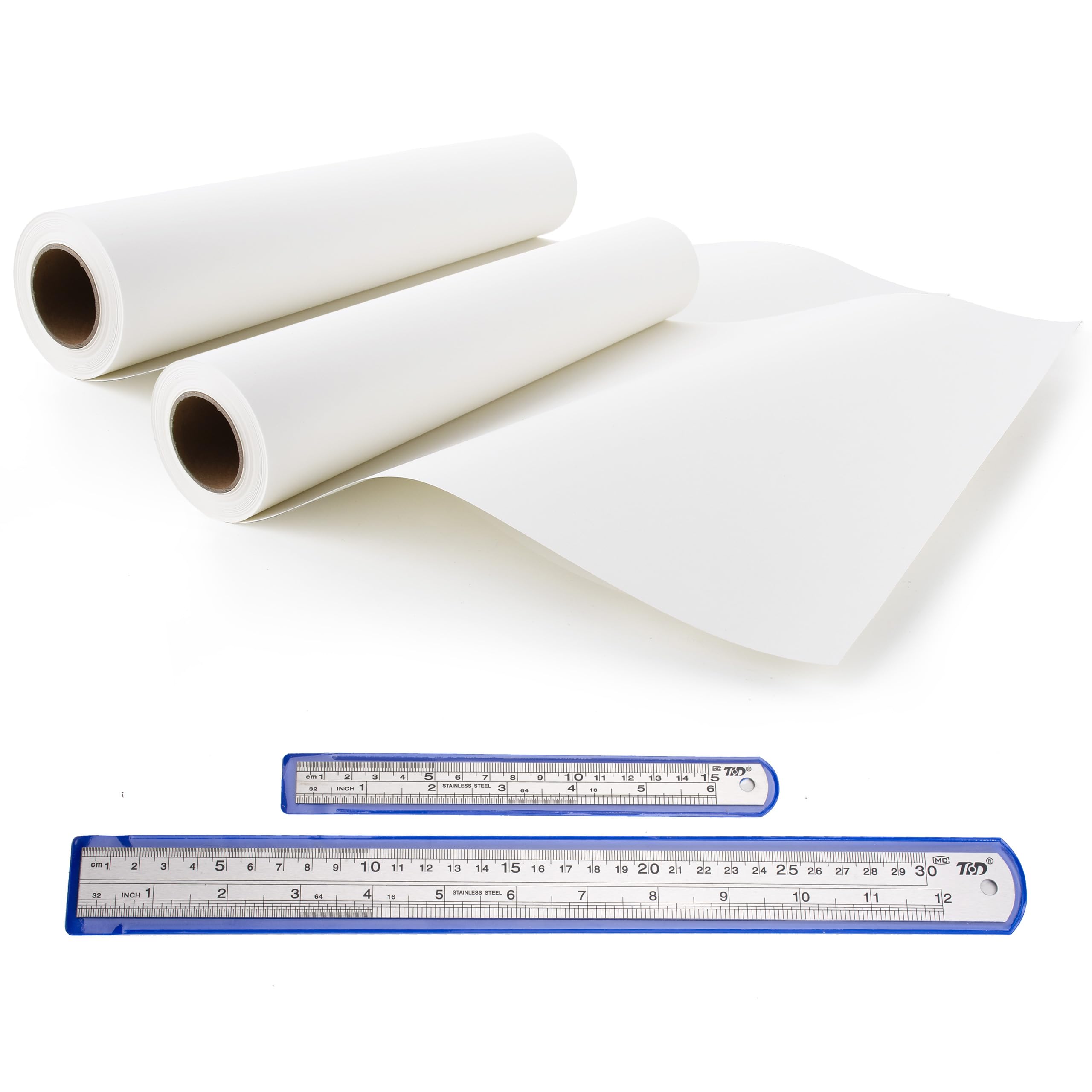 2PCs 44cm Wide*25M Long Loose Drawing Paper and Stainless Steel Ruler Set White Drawing Paper Roll - Roll of Paper for Painting (44cm*25M)