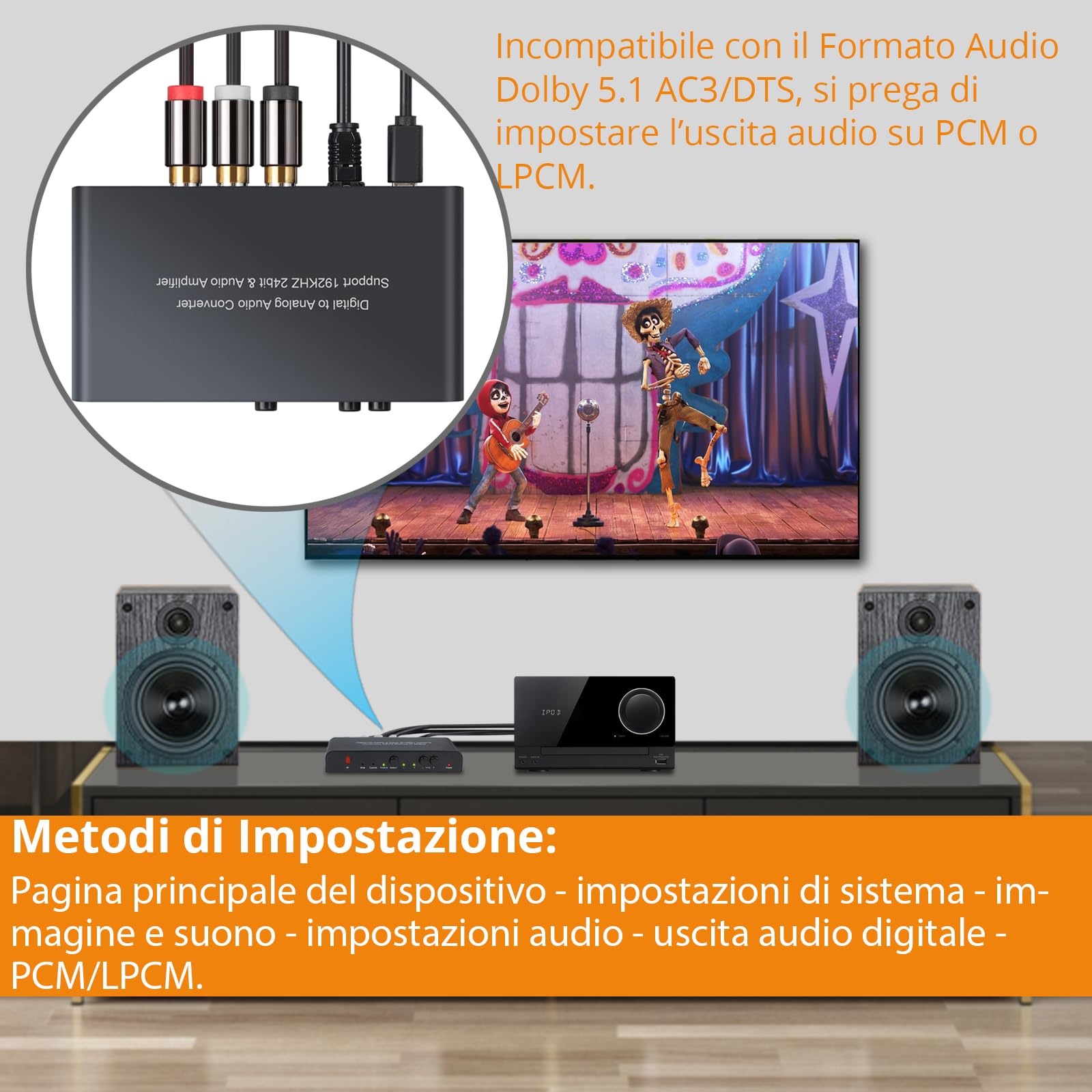 Neoteck DAC Convertitore 192Khz con Telecomando DAC Convertitore Adattatore da Digitale SPDIF Coaxial Toslink ad Analogico Stereo L/R RCA 3.5mm Jack Audio Supporto Controllo Volume con Telecomando IR