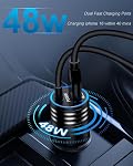 48w USB C Car Charger QC&PD 3.0 Type C Car Lighter Adapter Built-in 4ft Coiled Retractable USB-C Fast Phone Charging Cord for iPhone 17e/17 16 15 Pro Max, Galaxy S26 S25 A17 A16, Google Pixel 10 9 8 7