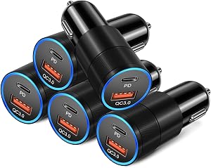 USB C Car Charger 5 Pack, Bangfun 40W Dual Port 12V Car Charger USB C Fast Charge PD 3.0 Cigarette Lighter Adapter Plug for iPhone 16 15 14 13 12 11 Pro Max Pad, Galaxy S25 S24 S23, Pixel 8/7(Black)
