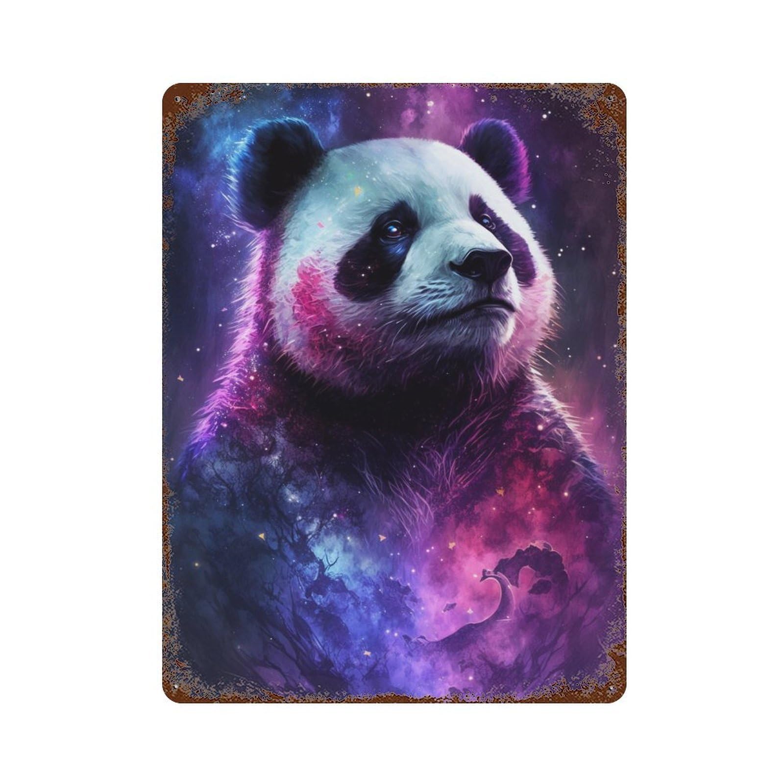 Vintage Rust Metal Sign with Cosmic Panda Art Print-14 Design 15.7"x11.8", for Shed, Workshop And Garage Wall Decor, Retro Wall Decor