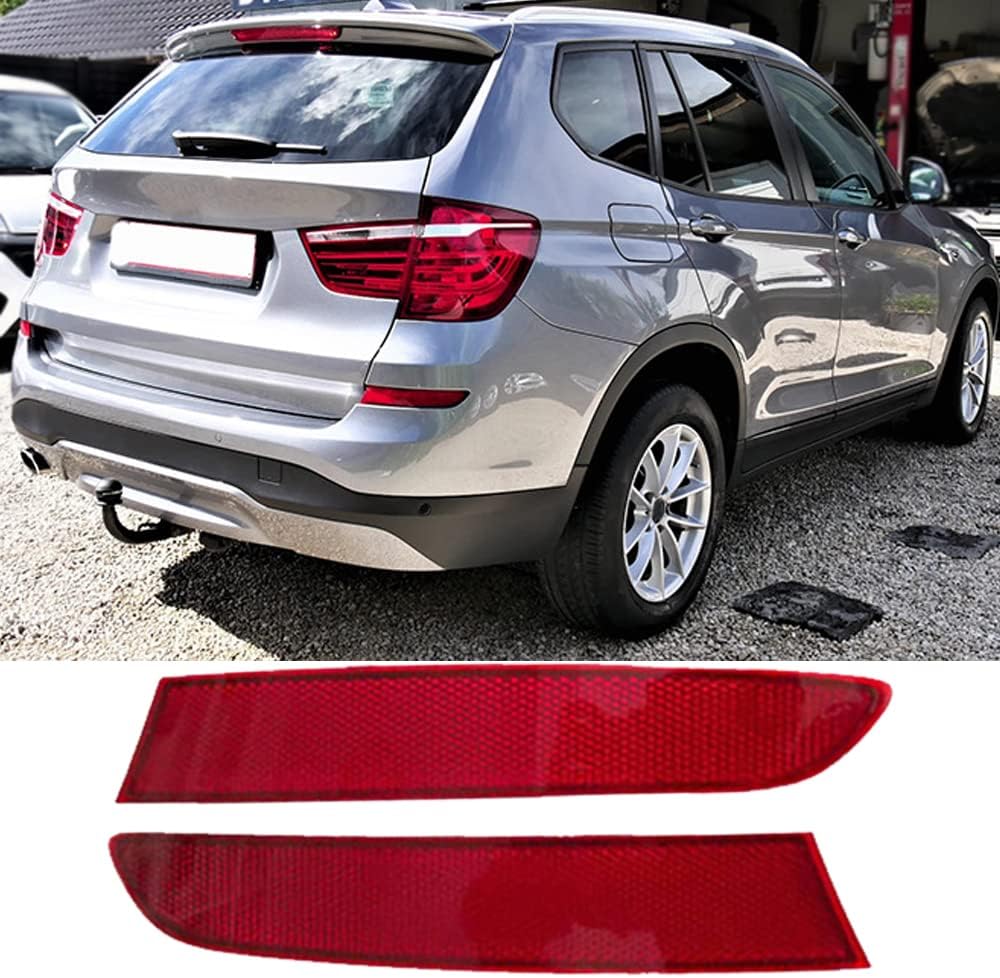 Red Lens Rear Bumper Reflector, Car Rear Bumper Reflector Compatible with BMW X3 F25 LCI 2015-2017, Left Driver Side, 63257352209(1pcs)