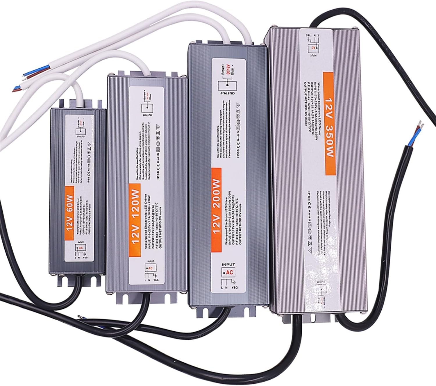 AC DC 12V 24V Power Supply 12 24 V Volt IP67 IP68 Outdoor Waterproof 24V Driver 220V to 12V 10W 60W 100W 200W 500W(300W,DC12V)