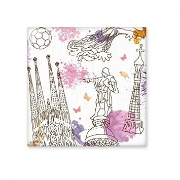 DIYthinker Barcelona Cathedral Hand-Painted City Soccer Statue Spain Ceramic Bisque Tiles for Decorating Bathroom Decor Kitchen Ceramic Tiles Wall Tiles Large Multi