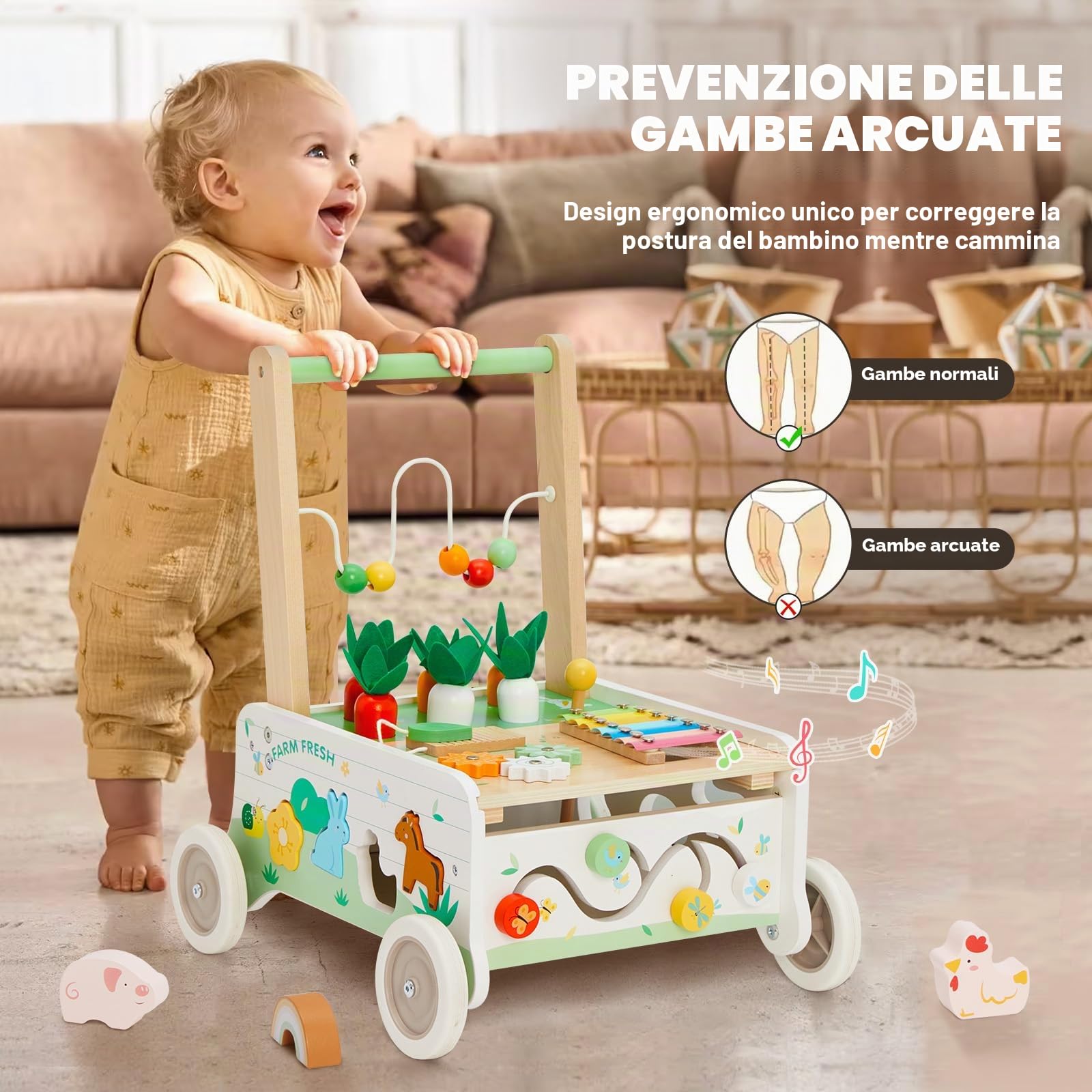 labebe - Girello Bambino, Primi Passi Legno per Bambini&Bimba, Girello Neonato&Bambino Primi Passi, Carrellino Girello Primi Passi per Bambini Legno, Giro Girello Giardino/Esterno per 1-3 Anni Bambini