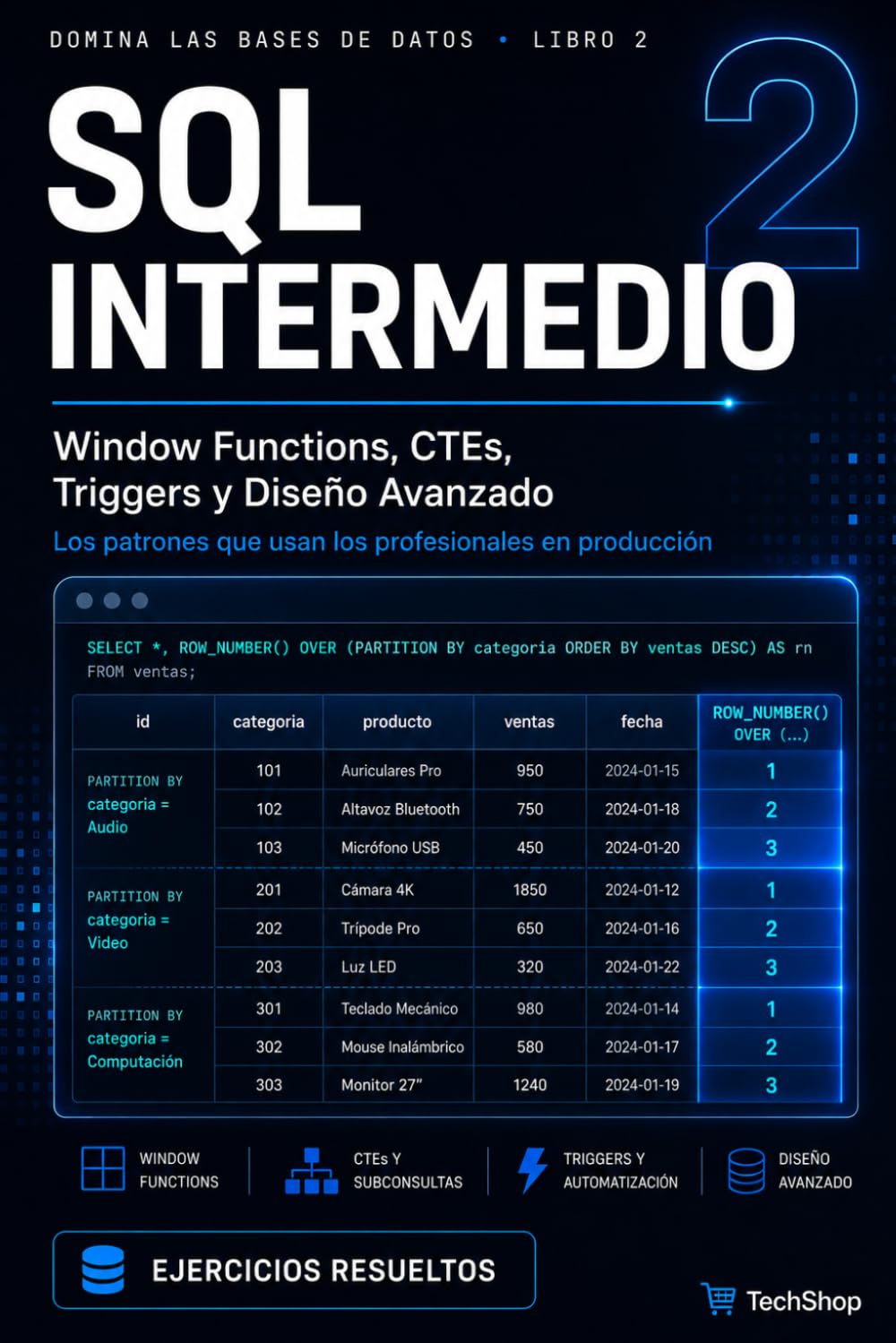 SQL Intermedio Window Functions, CTEs, Triggers y Diseño Avanzado: De las consultas básicas a los patrones que usan los profesionales en producción (Domina las Bases de Datos)