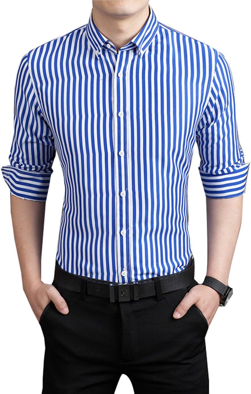 Men's Casual Business Vertical Striped Button Down Long Sleeve Dress Shirts