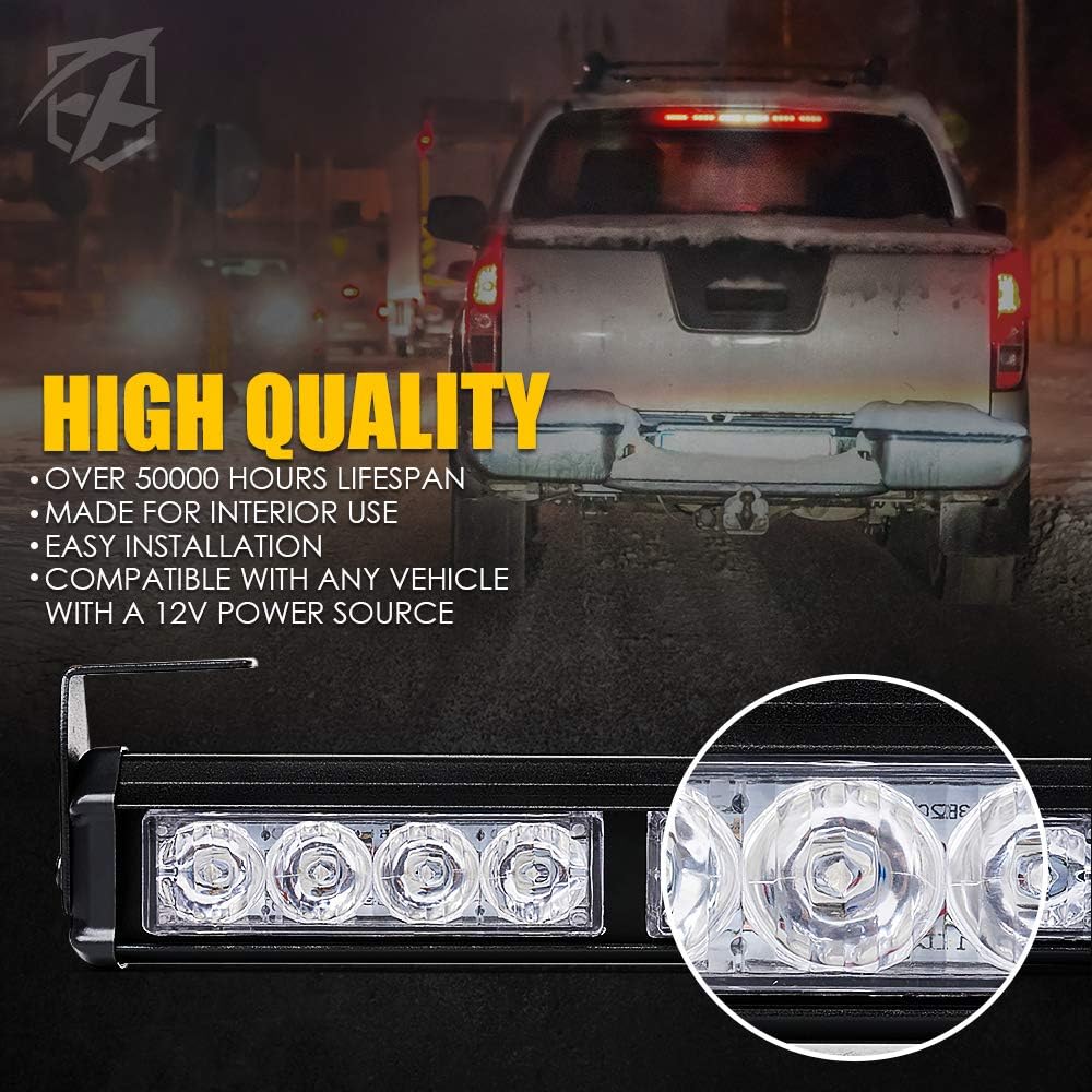Xprite 27 Inch LED Traffic Advisor Strobe Light Bar, 13 Flashing Patterns w/Suction Cup Mount, Windshield Deck Emergency Warning Light Bar for Firefighter Ambulance Vehicles Trucks SUV -White Red