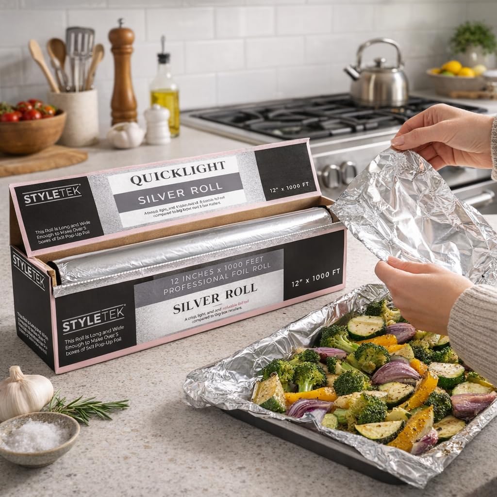 Aluminum Foil Roll Premium and Quality (12”x1000 Feet Long) Commercial Grade & Strong, Foil Wrap for Food Service Industry and Home Use, Silver
