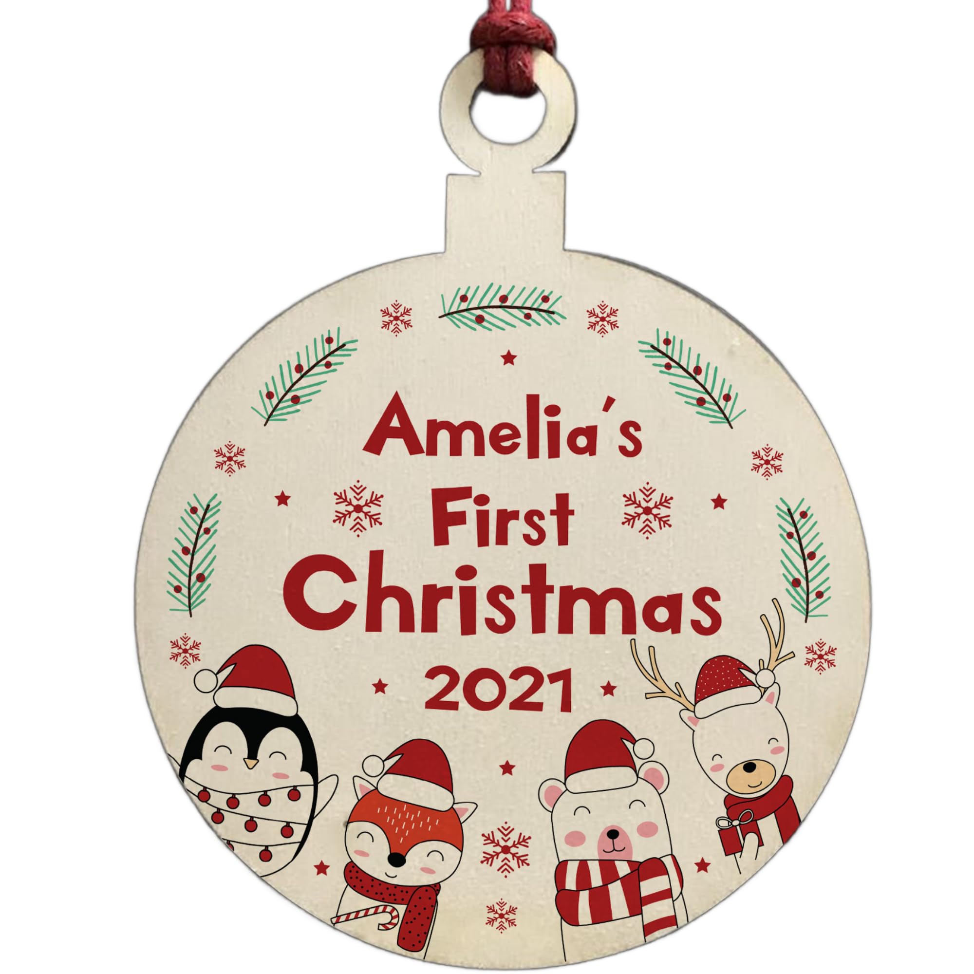 Red Ocean Baby First Christmas Personalised Wood Bauble Child 1st Christmas Tree Decoration Gifts