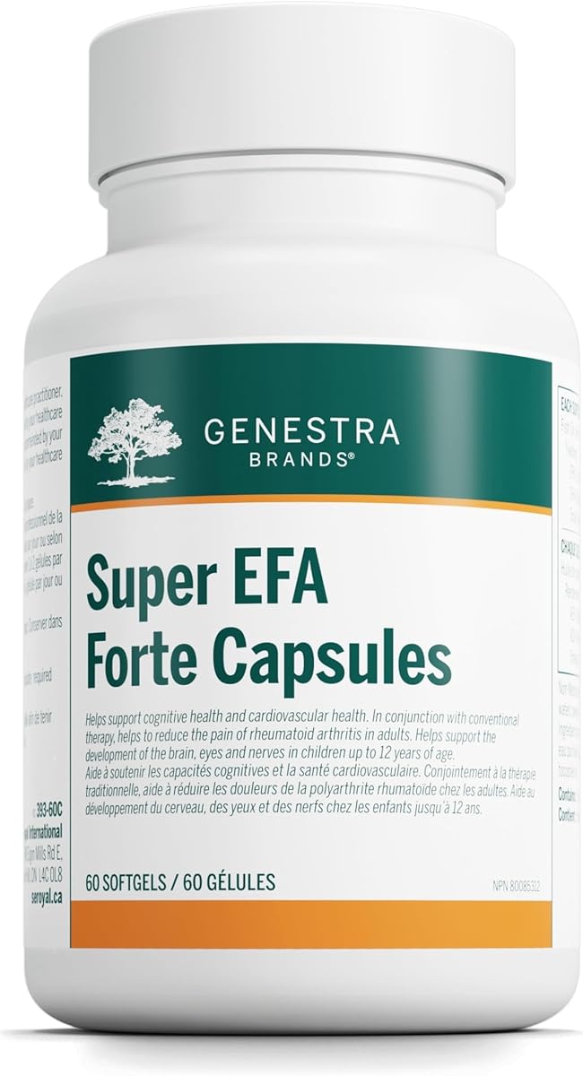 Genestra Brands Super EFA Forte Capsules - Fish Oil Supplement - 475 mg EPA & 325 mg DHA - Heart Health & Brain Function - Support for Rheumatoid Arthritis - Gluten & Dairy Free - 60 Softgels