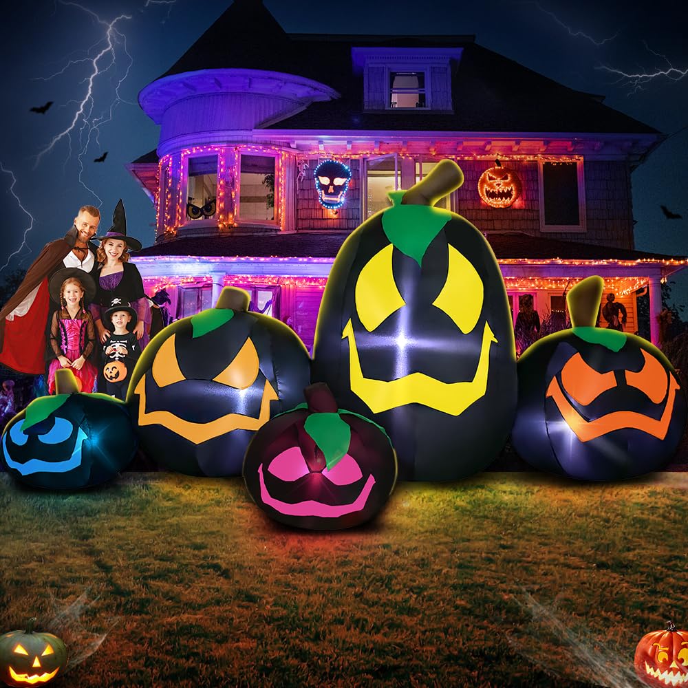 9 FT Halloween Inflatables Black Pumpkin Decoration with Light up Led Halloween Inflatables Outdoor Decorations Blow up Inflatables Pumpkin for Halloween Holiday Party Lawn Yard Garden Outdoor Décor