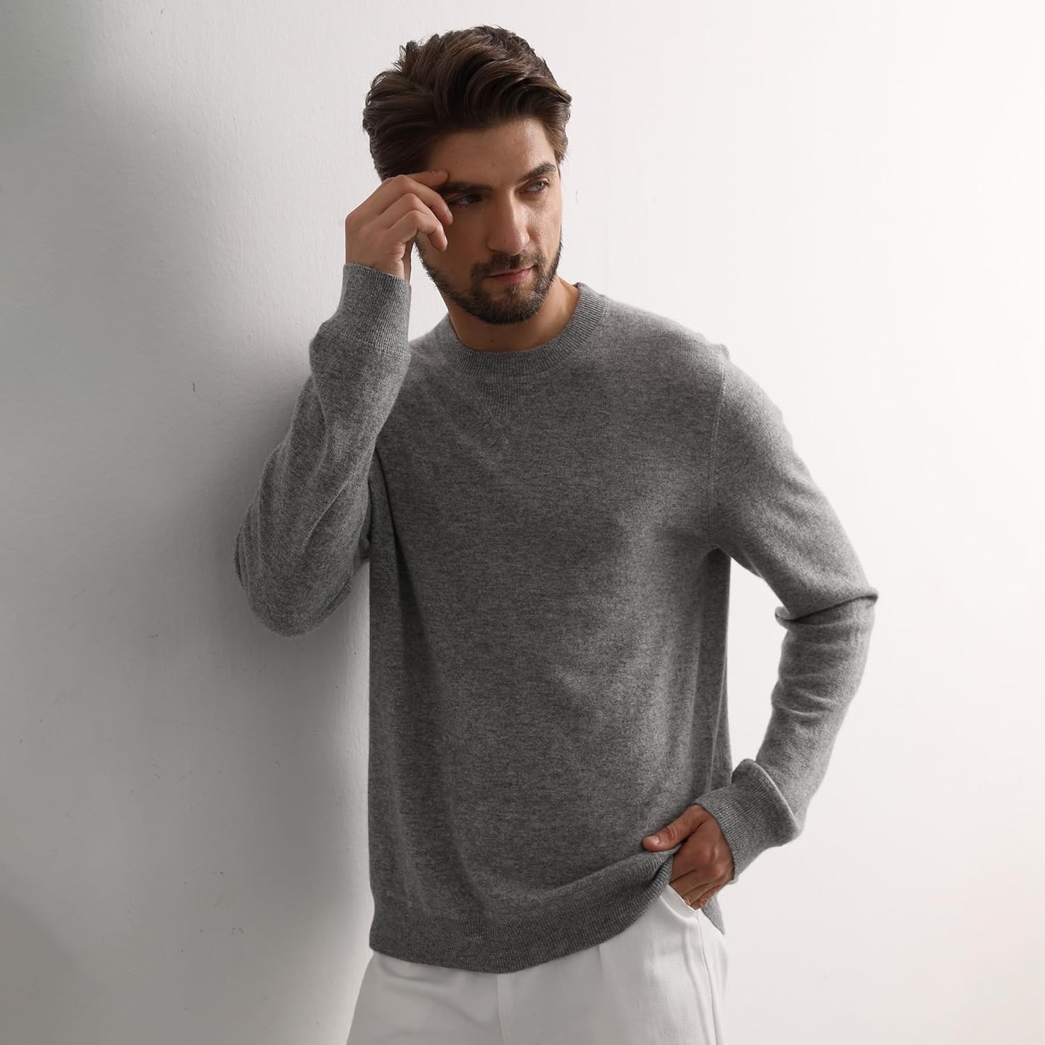 GreenMount Cashmere Sweaters for Men Essential Base Crewneck Long Sleeve Pullover Sweater