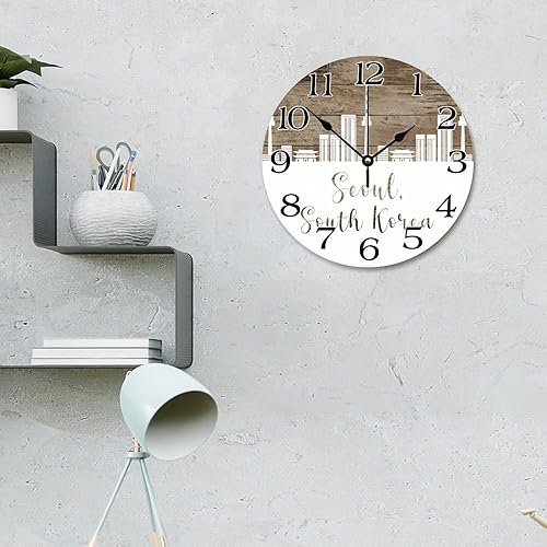 Miniatura 3 de Reloj de pared con silueta de horizonte de Seúl, Corea del Sur, Seúl, reloj de pared grande, funciona con pilas, 10 pulgadas, silencioso, sin