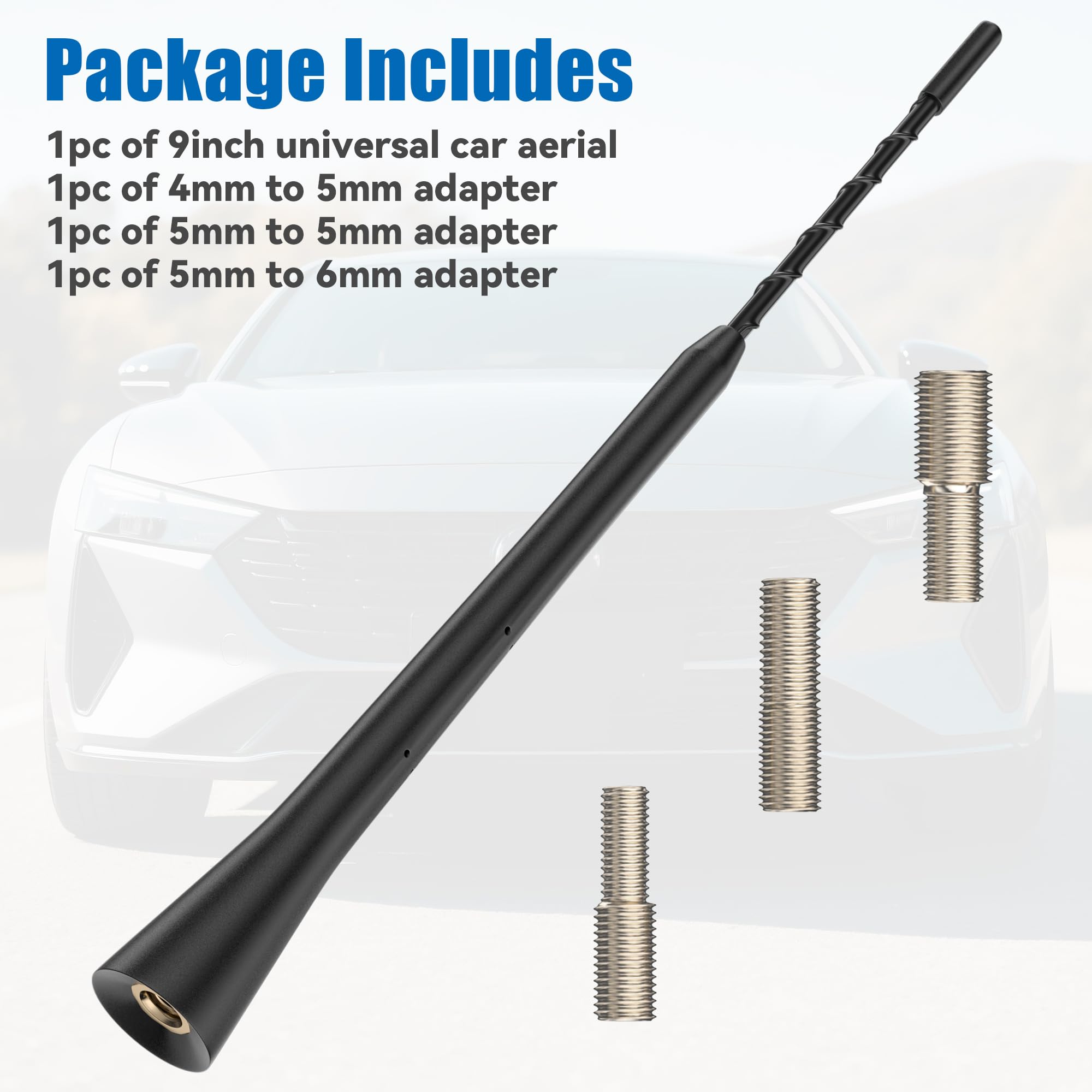 TUOLNK Uniwersalny zamiennik anteny samochodowej, AM/FM/DAB ze śrubami M4, M5, M6, 9 cali (23 cm)