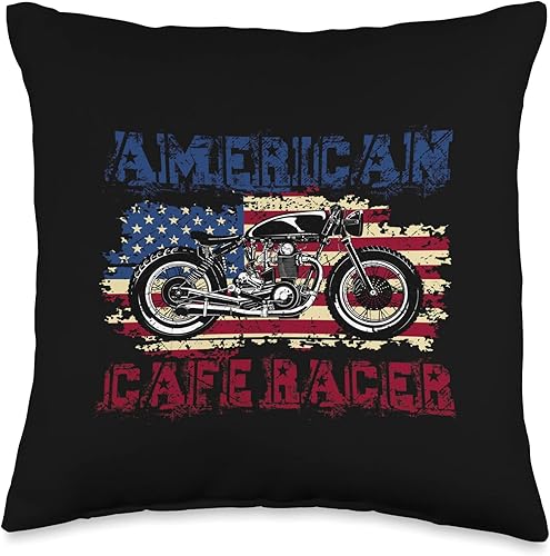 American Cafe Racer Motorcycle Apparel and Merch American Cafe Racer Biker Men Women Adult Teens Boys Girls Throw Pillow, 16x16, Multicolor