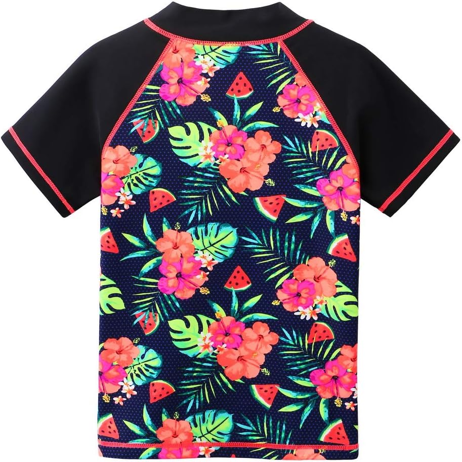 BAOHULU Girls Short Sleeve Swimsuit Two Piece Floral UPF 50+ Rash Guard
