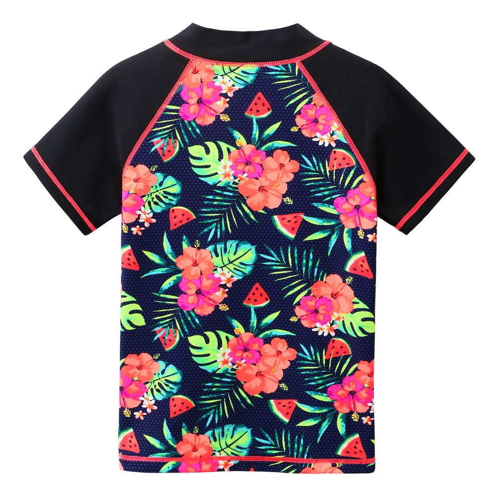 Fille Maillot de Bain Imprimé 2 Pièces Haut Manches Courtes + Short Enfant Rash Guard Anti-UV Protection Solaire UPF50+