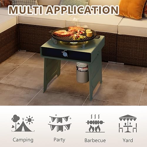 Miniatura 4 de COSIEST Fogata de propano para exteriores de 15.7 pulgadas, mesa plegable sin humo con bandeja para hornear, mini hoguera de hierro inoxidable con