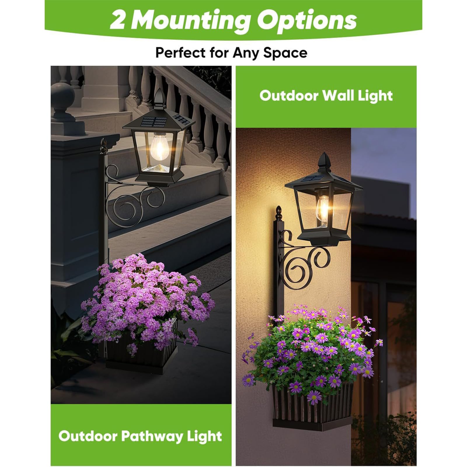 Macetas de flores para exterior 2 en 1 con lámpara solar, lámpara de poste solar con jardineras independientes, lámpara solar decorativa impermeable IP65 para terraza, hall frontal, decoración de