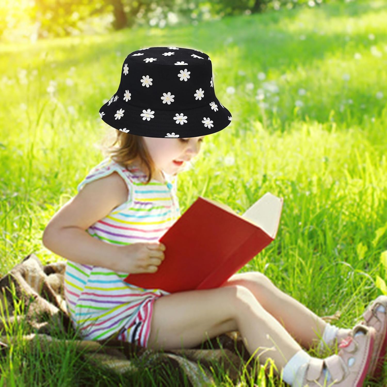 Kids Sun Hat Cute Flower Toddler Bucket Hat for Girls Boys Summer Sun Protection Cotton Beach Hat