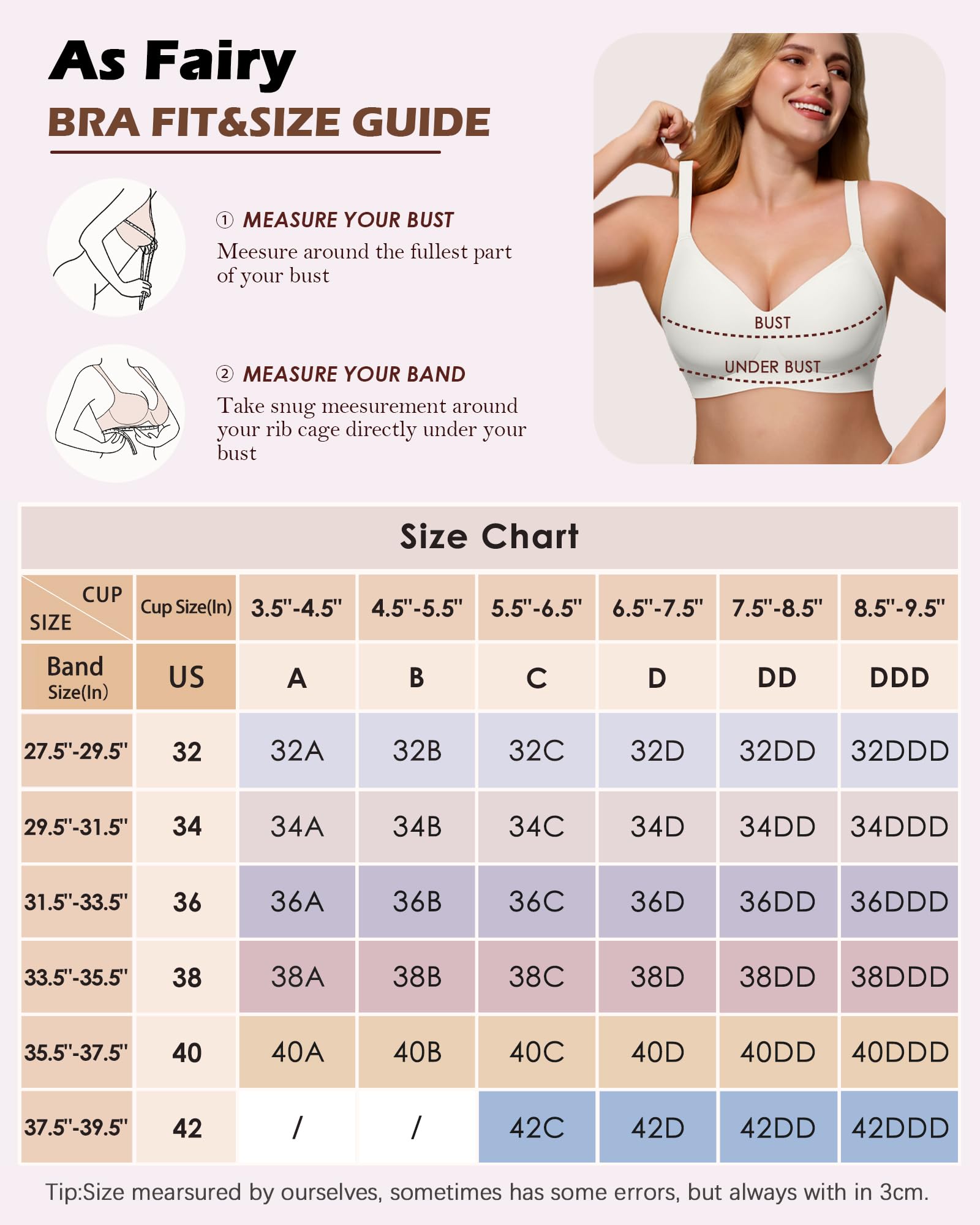 As Fairy Sujetador sin Aros para Mujer, Suave, cómodo, Cuello en V, sin Costuras, Push-up, Cobertura Completa