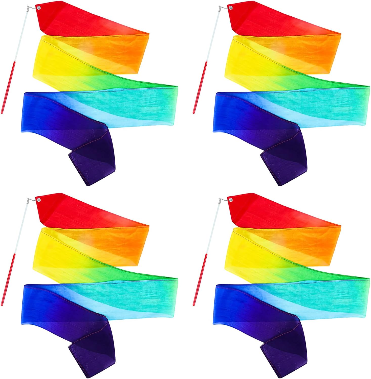 100% Silk Dance Ribbons Rainbow Streamers, Ribbon Dancer Wand for Kids Gymnastics Dance Party Favor Decoration, Praise Church Worship Flags, Play Silks Toys for Toddlers