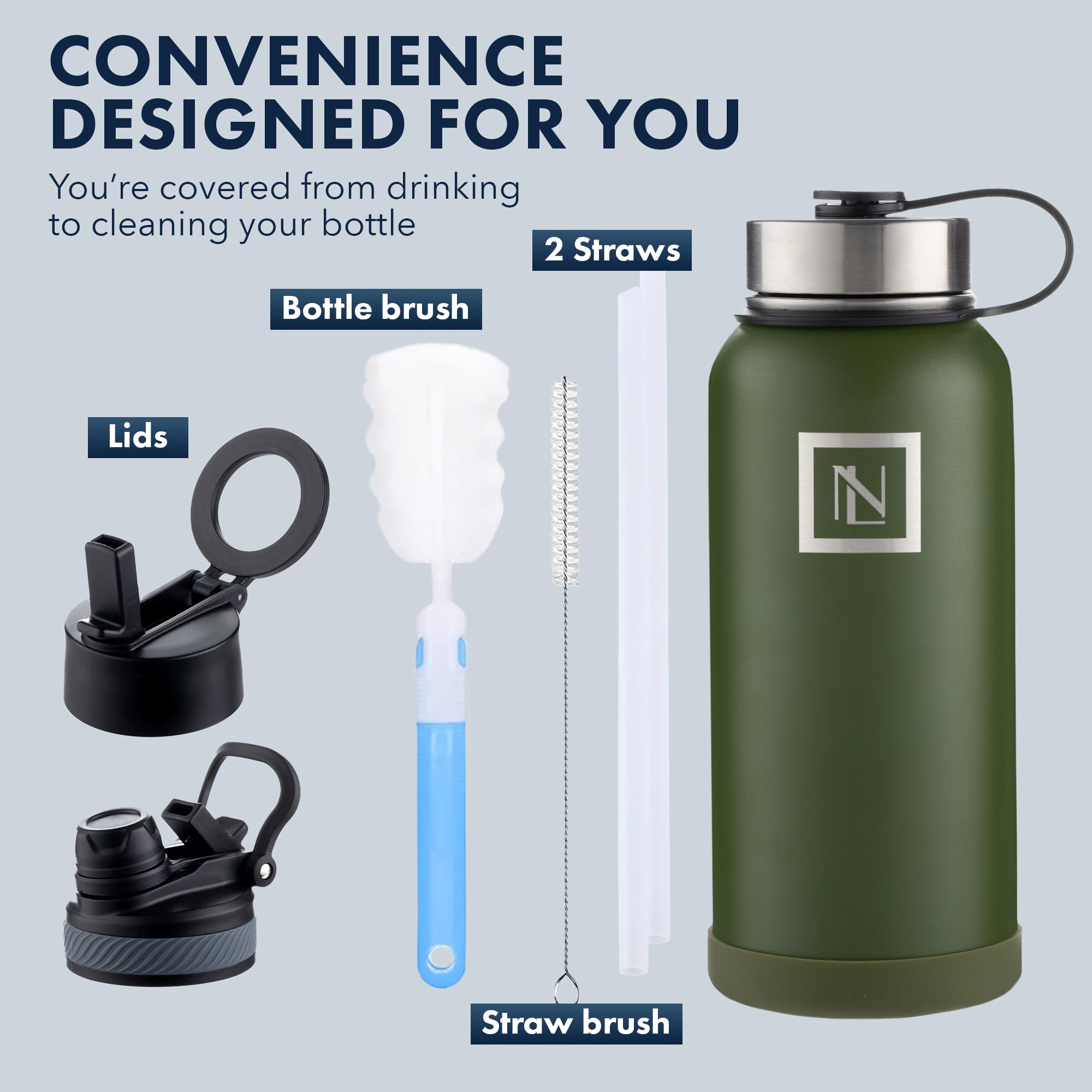 Botella De Agua De Acero Inoxidable De 32 Oz Con Tapa Magnética Para El Teléfono – Mantiene Frío 48h Y Caliente 24h