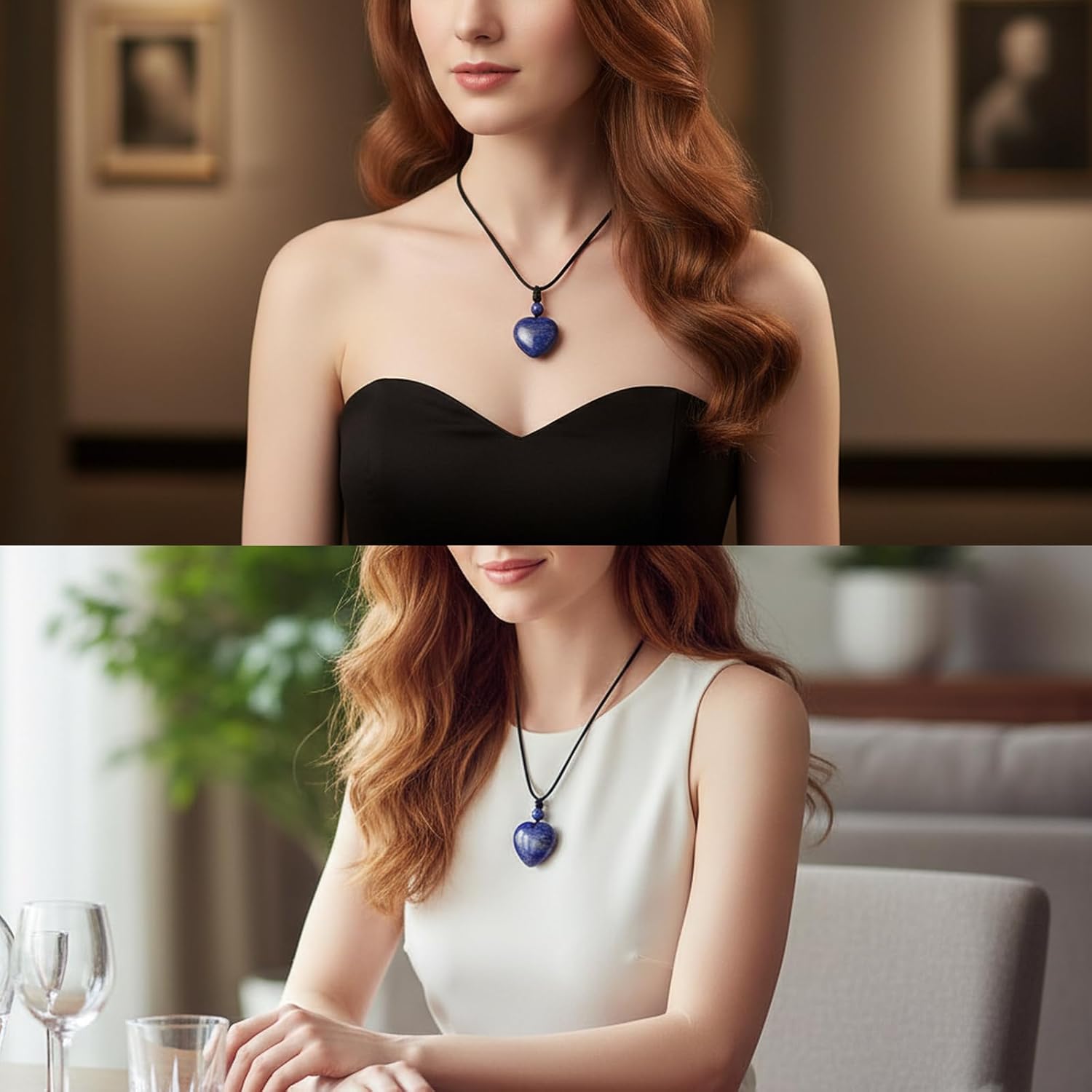 TUMBEELLUWA Carved Stone Heart Shape Necklace Chakra Quartz Pendant with Cord Amulet Healing Crystal Jewelry for Unisex - Image 3