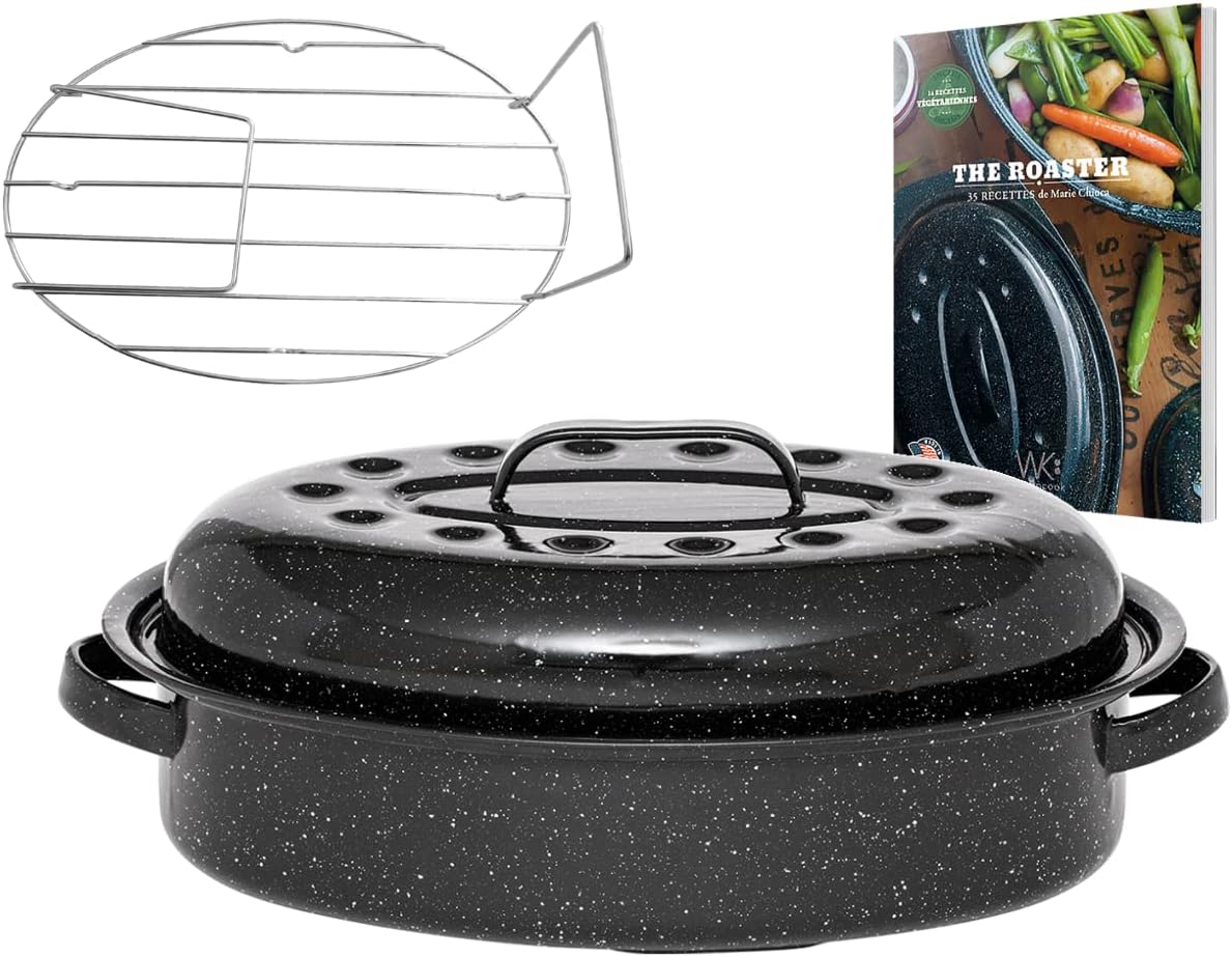 Cocotte Roaster Graniteware Oval - 4L Ultra-Légère - Idéale Pour Rôtir, Cuire Et Griller Sans Nettoyer Le Four