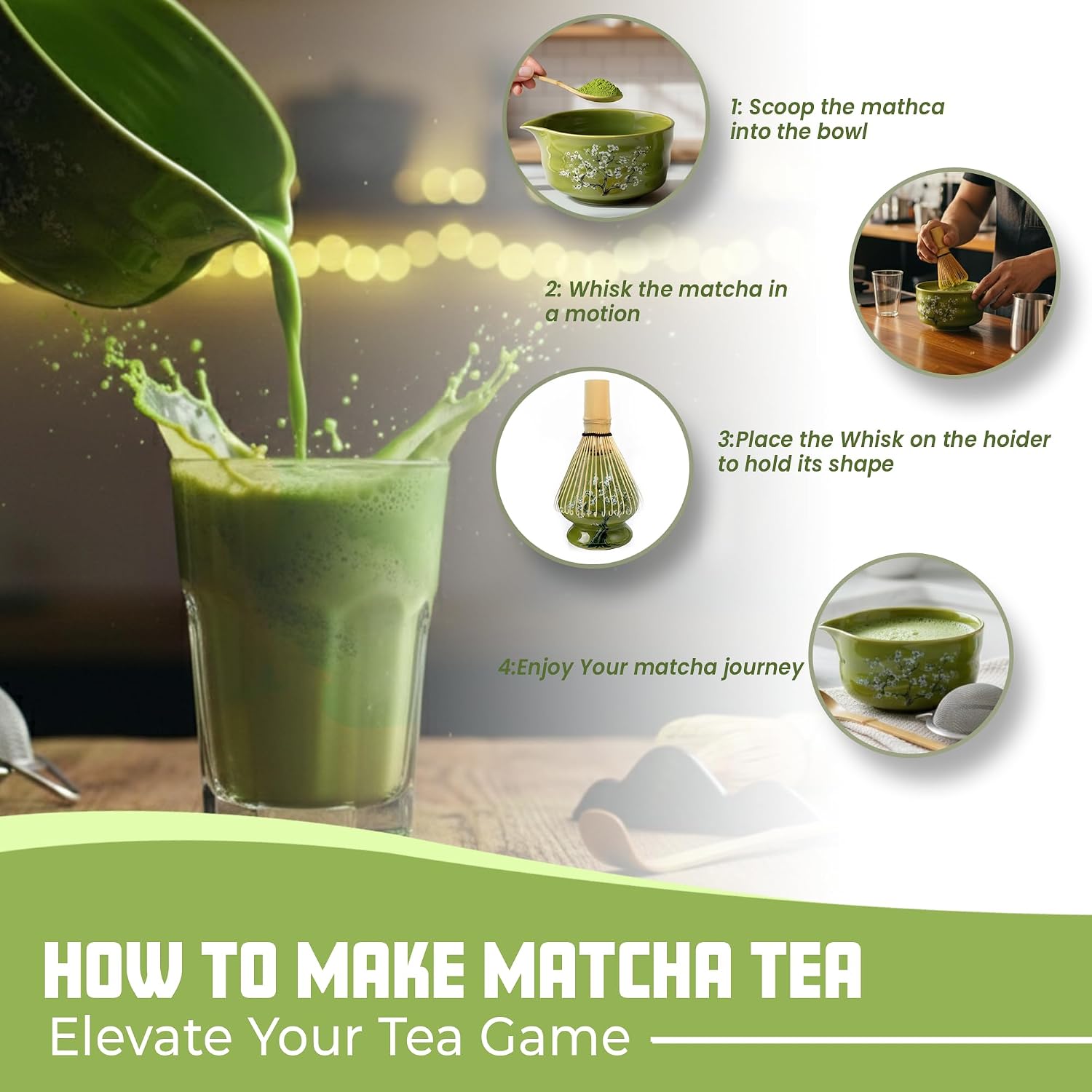 Matcha Whisk Set – 8-Piece Japanese Tea Ceremony Kit with Ceramic Bowl, Bamboo Chasen, Spoon Rest, Scoop, Sifter, Holder & Towel, Authentic Matcha Starter Set for Tea Lovers