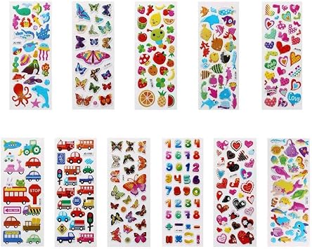 Vicloon 3D Stickers for Kids, 22 Assorted Leaf Puffy Stickers, 500+ Kids Stickers Party Reward Gifts Collectible Book Animals Included Fish Dinosaurs Numbers Fruits Trucks Butterflies and More
