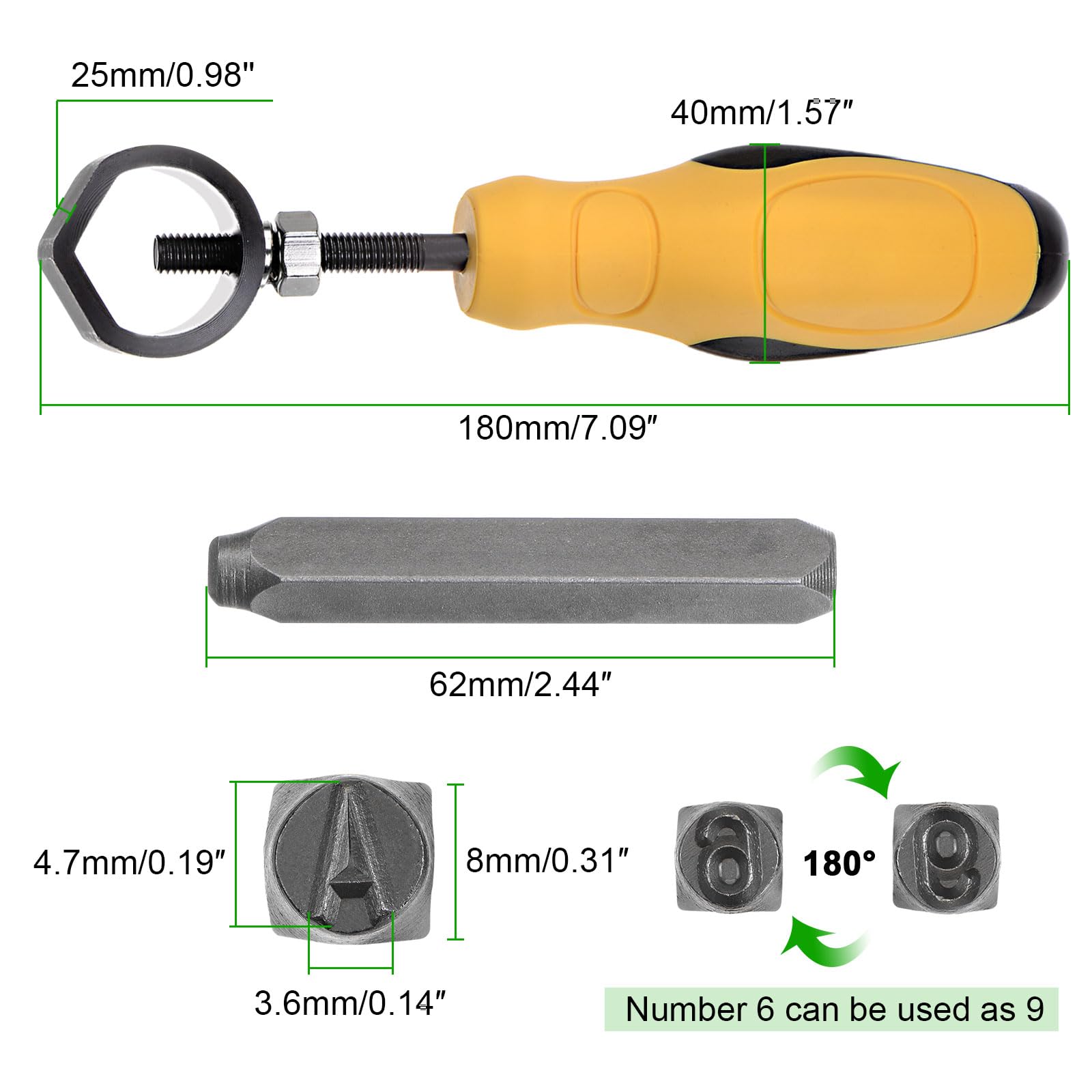 QUARKZMAN 36pz Metallo Stampaggio Kit 1/4" (6mm) (AZ, 0-8,"&" Simbolo) Acciaio Lettera Pugno Premere Utensile con Supporto per Stampa su Metallo, Plastica, Legno, Pelle, Argento