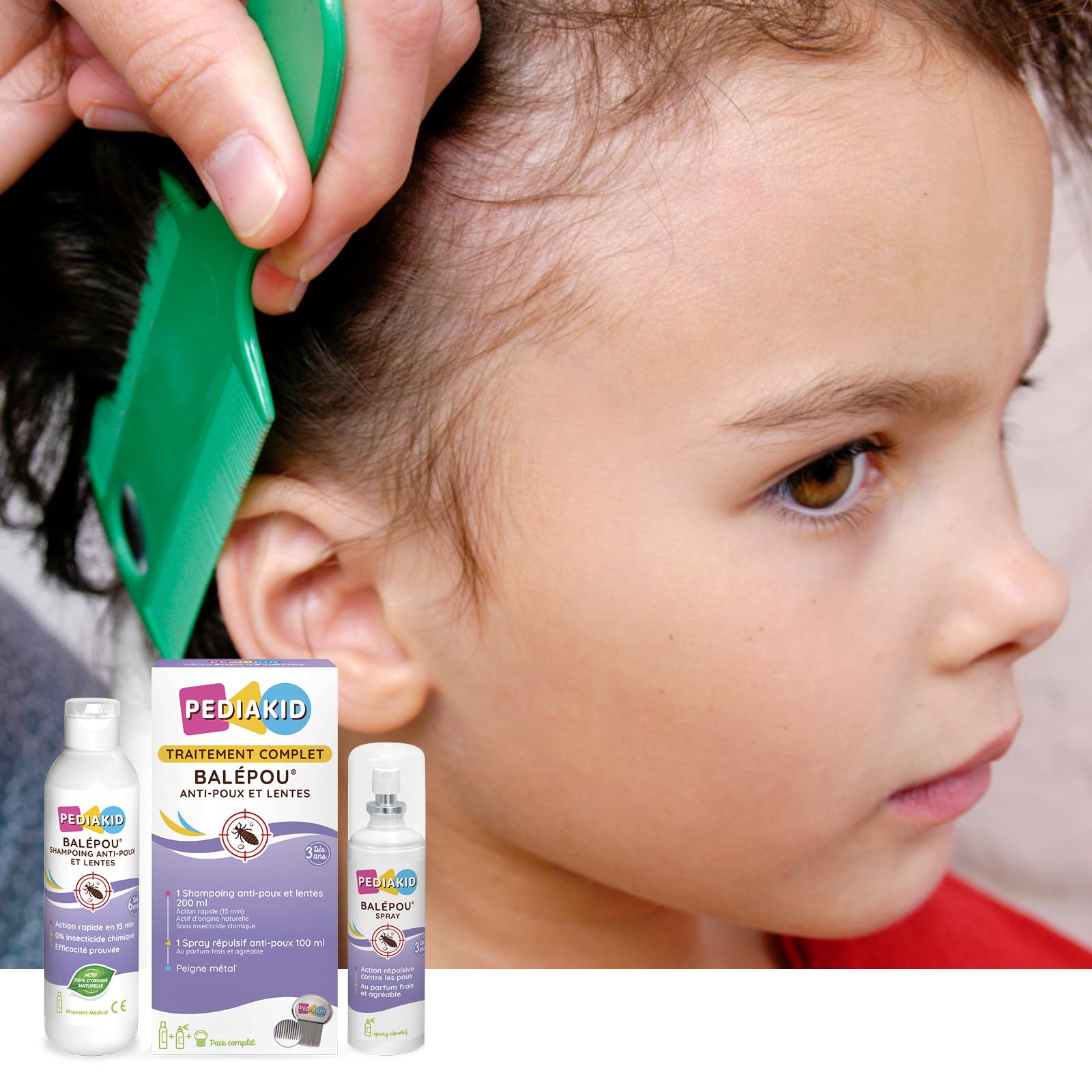 PEDIAKID - Traitement complet Balépou® anti-poux et lentes - 1 Shampoing Anti-Poux et Lentes 200 ml + 1 Spray Répulsif 100 ml + 1 peigne