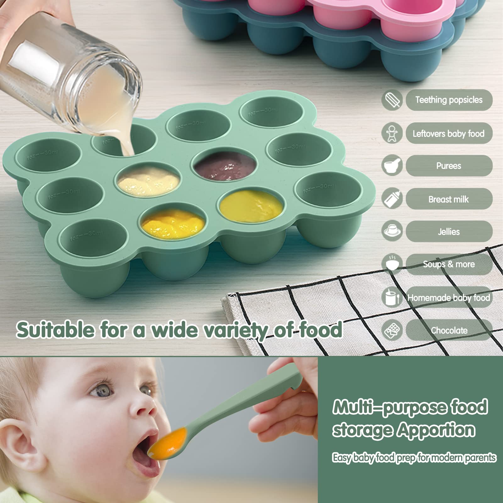 Contenitore per alimenti in silicone per bambini, 12x45 ml, senza BPA, con coperchio