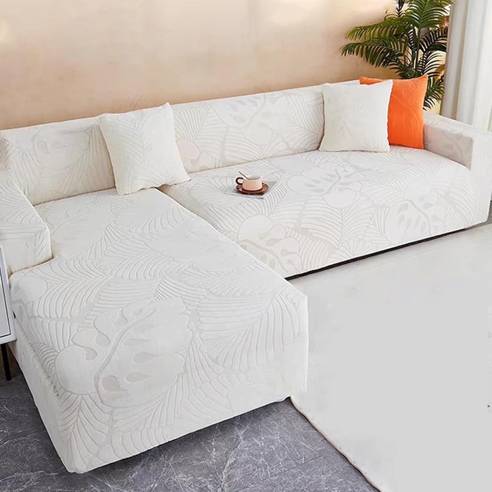 Housse de canapé imperméable d'angle en L beige pour 3-4 places