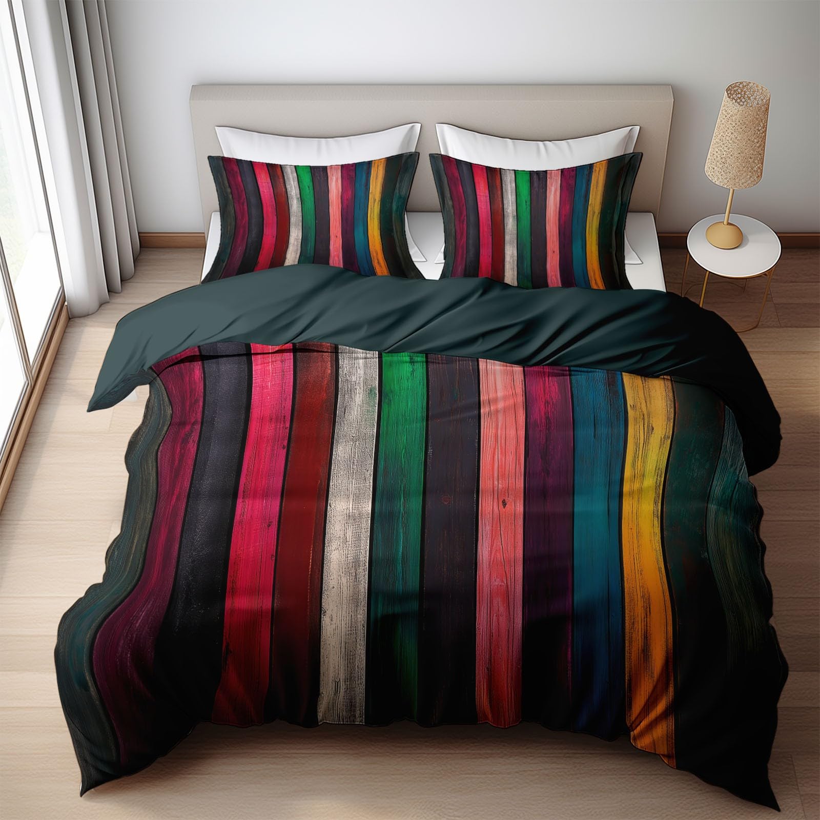 Komplet pościeli 155 x 220 cm, kolorowa struktura drewna, z poliestru 3D, zestaw pościeli, miękka, oddychająca, z 2 poszewkami na poduszkę 80 x 80 cm, na wszystkie pory roku