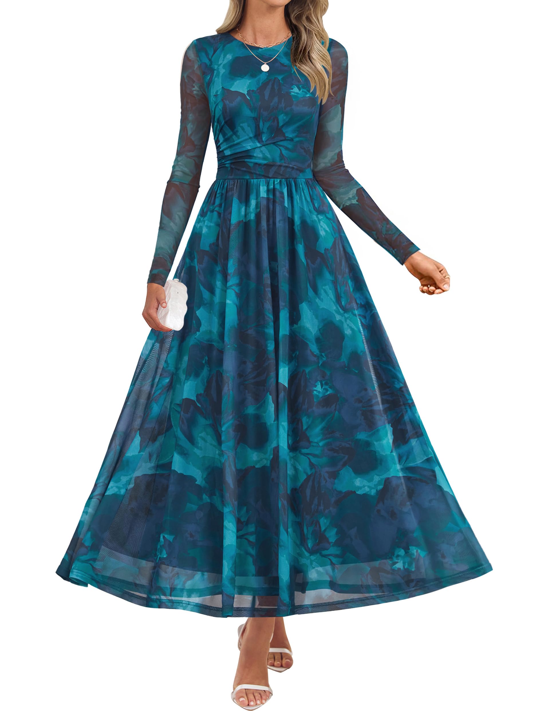 ZESICA Women's Fall Long Sleeve Wedding Guest Dress